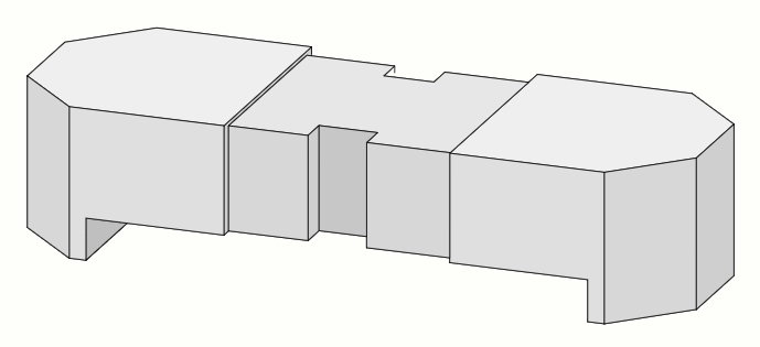 Werkstück in isometrischer Darstellung (Ingenieur-Axonometrie, 7°/42°, y=0.5, nach ISO 5456-3)